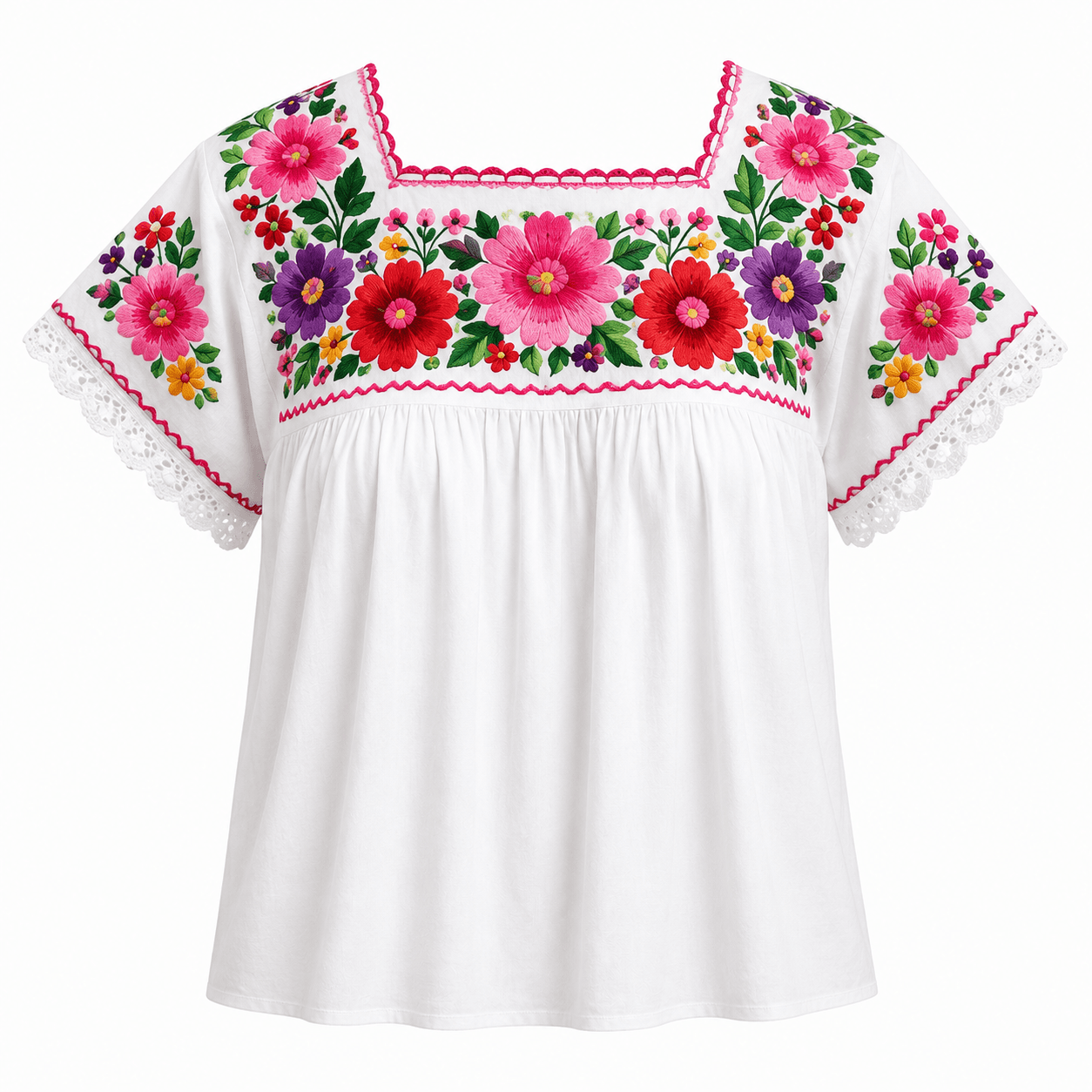 Blusa bordada floral blanca con encaje