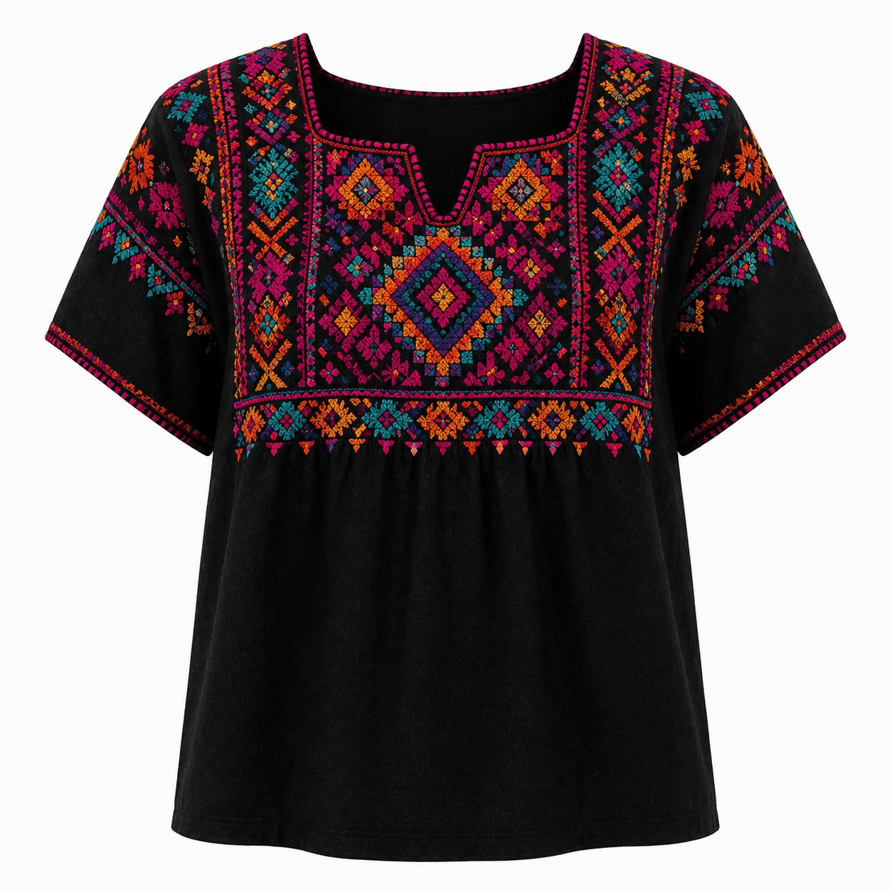 Blusa bordada geométrica negra